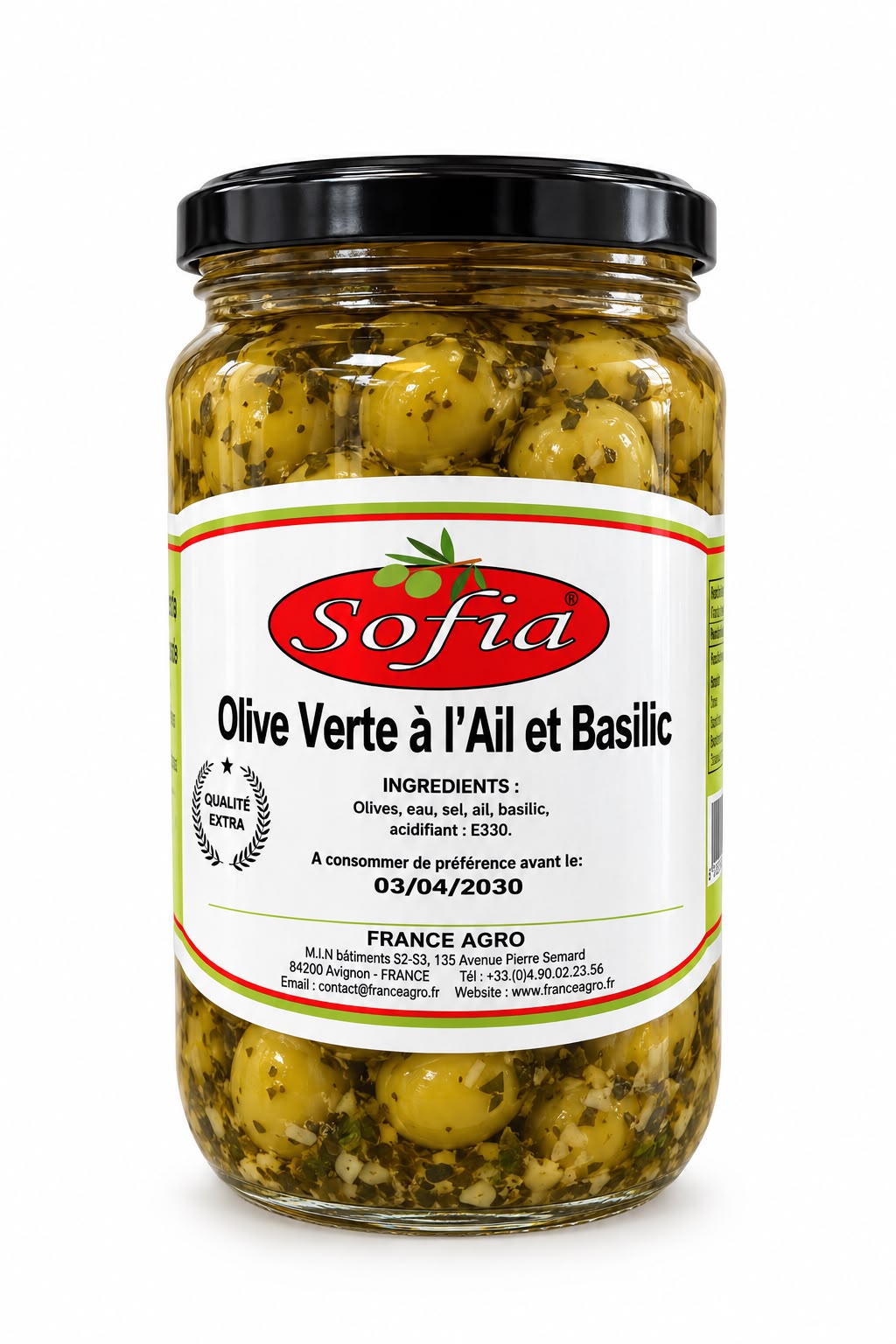 OLIVE VERTE AIL ET BASILIC BOCAL